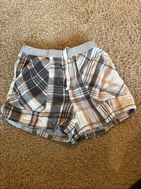 aerie Plaid Lounge Shorts - Beige & Gray